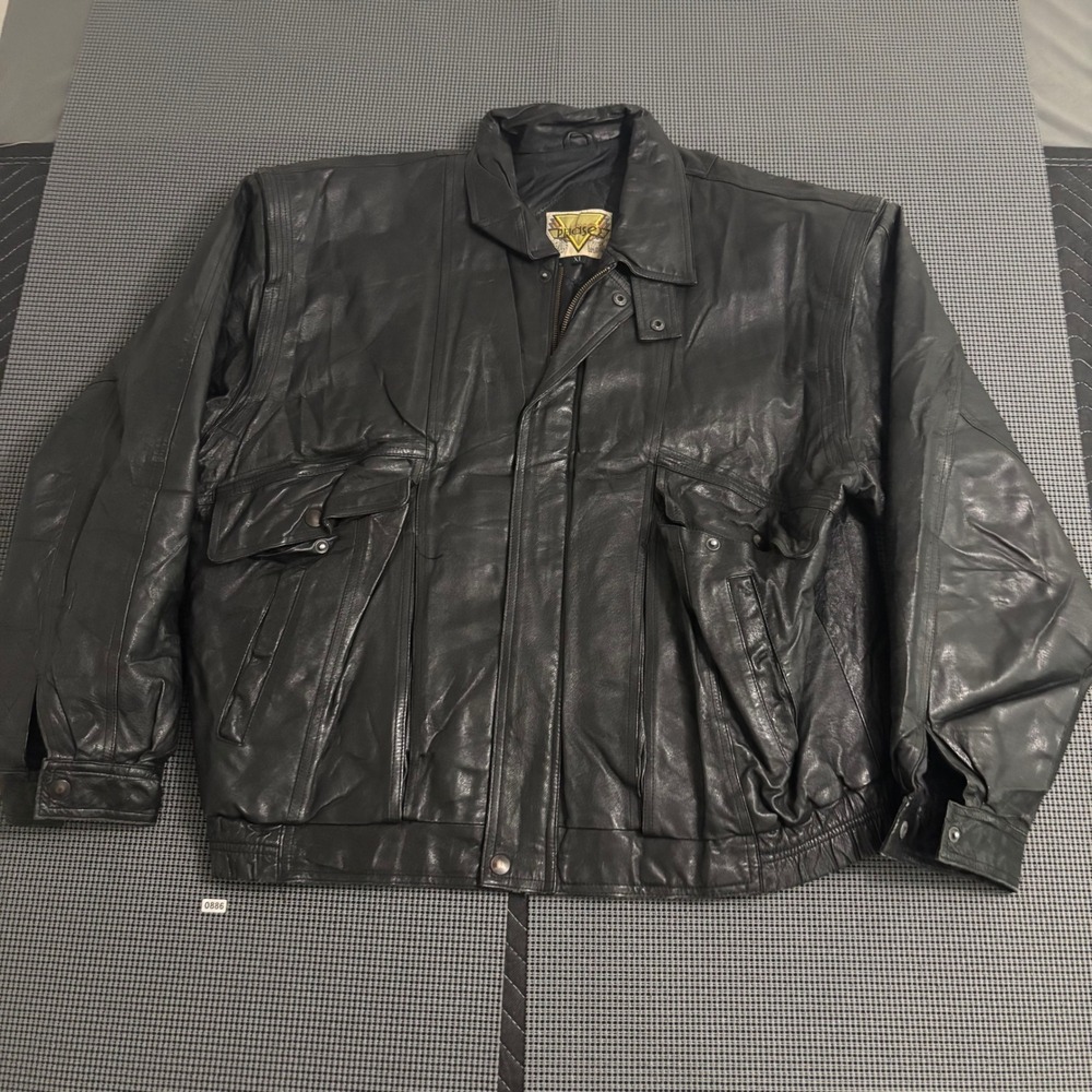 Phase 2 Vintage Black Leather Bomber Jacket Mens XL Retro Oversized Streetwear